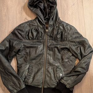 Danier Black Leather Jacket with Hood